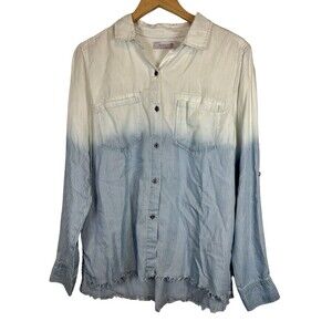 Billy T Women's Blue White Stripe Chambray Ombré Button-Up Tie Back Shirt Medium